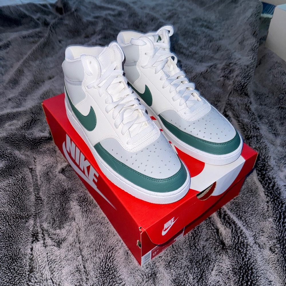 Nike White and Teal High-Top Sneakers